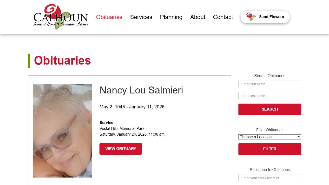Obituaries - Calhoun Funeral Home & Cremation Service