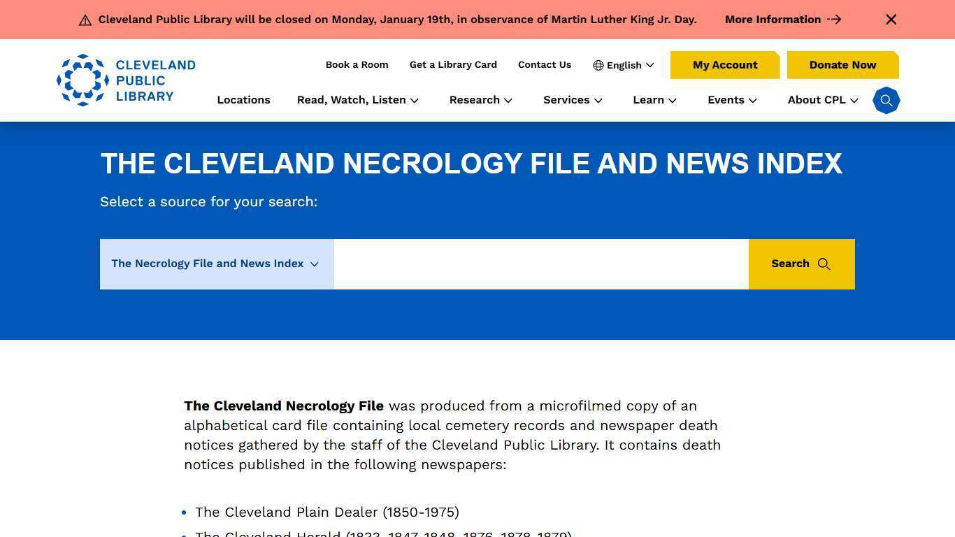 The Cleveland Necrology File and News Index - Cleveland Public Library